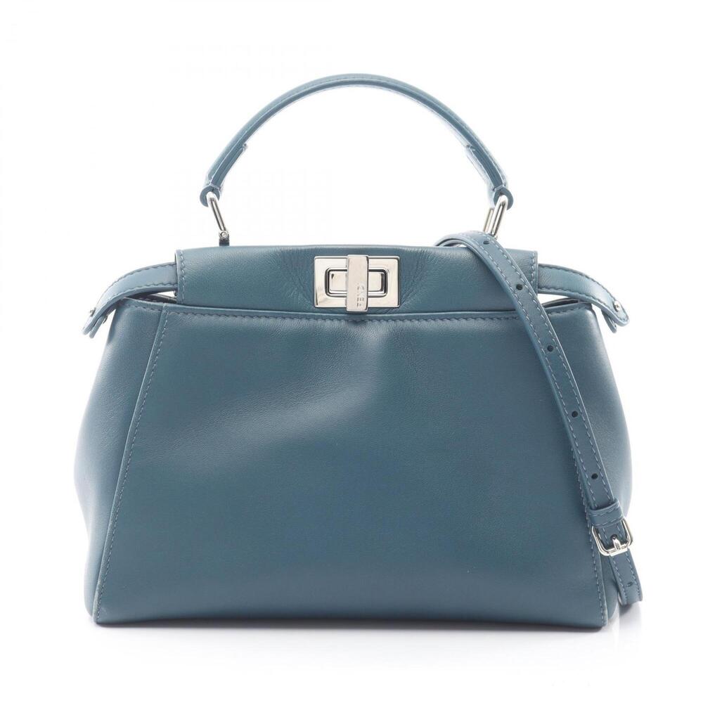 Fendi Mini Peekaboo 2-Way Handbag, Leather, Women's, Blue (8BN244)
